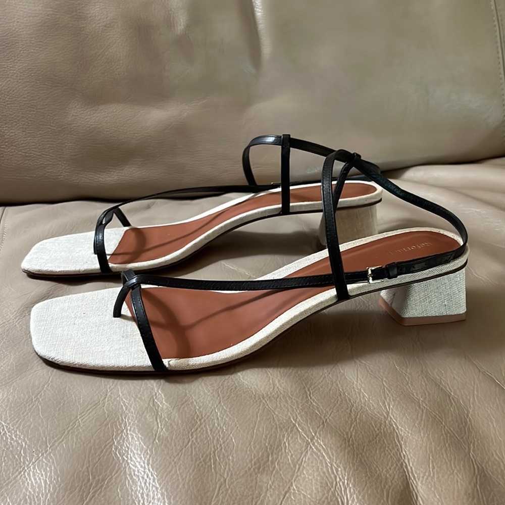 Reformation Black and Cream Strappy Sandals